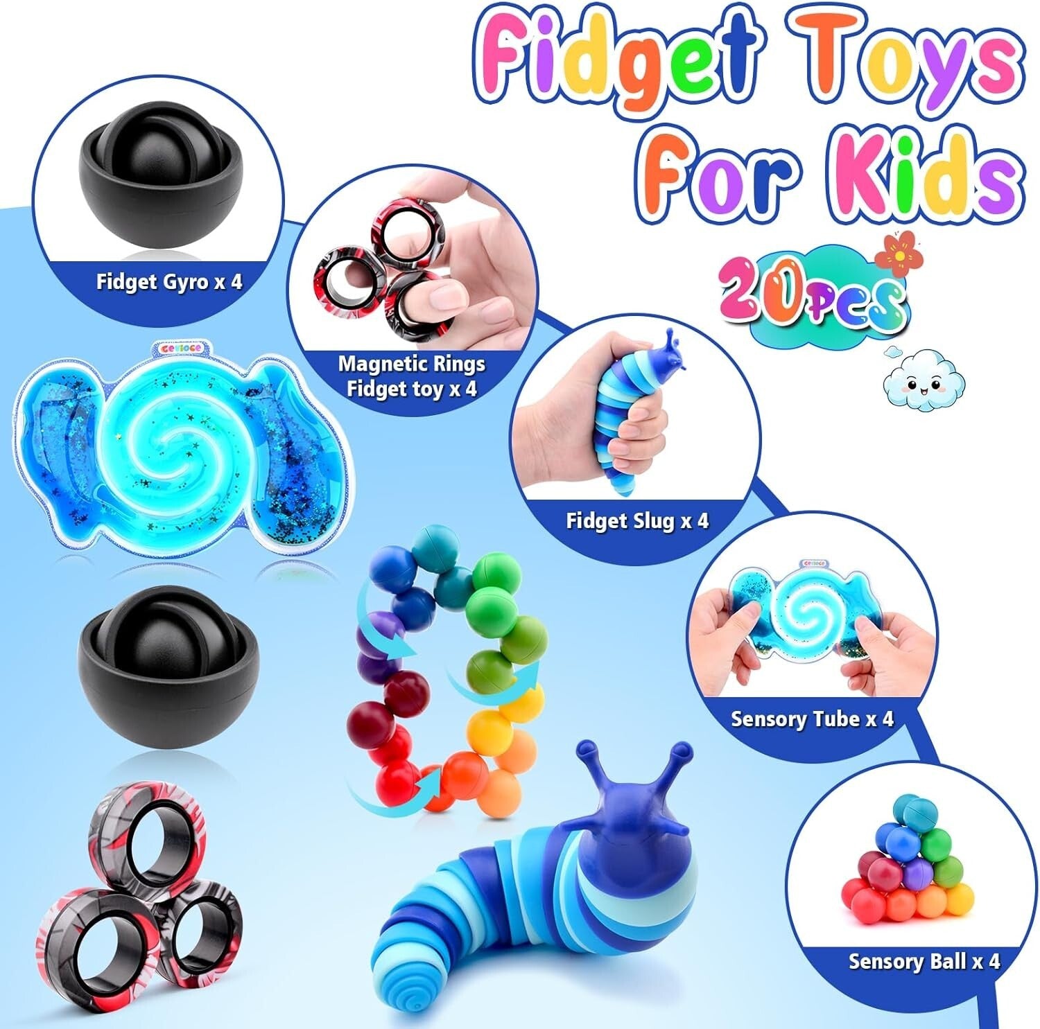 Ultimate 20pc Fidget Toy Bundle for Kids & Teens - Perfect Stress Relief Gifts