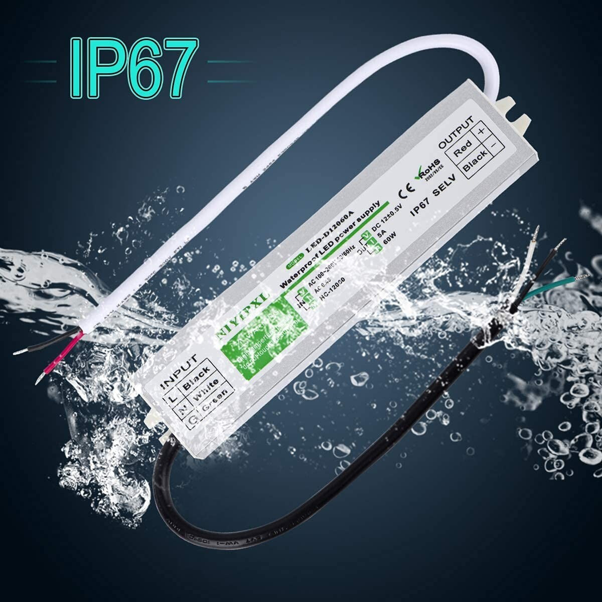 60W IP67 LED Driver Pack of 6 - Reliable Power Supply for Outdoor Use