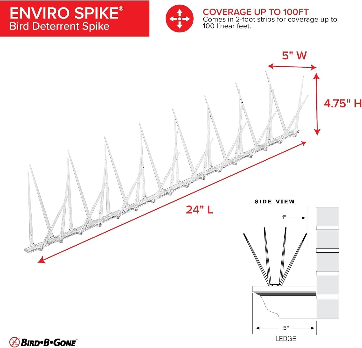 Clear 100ft EnviroSpike Bird Spikes - Durable Deterrent for Homes & Businesses