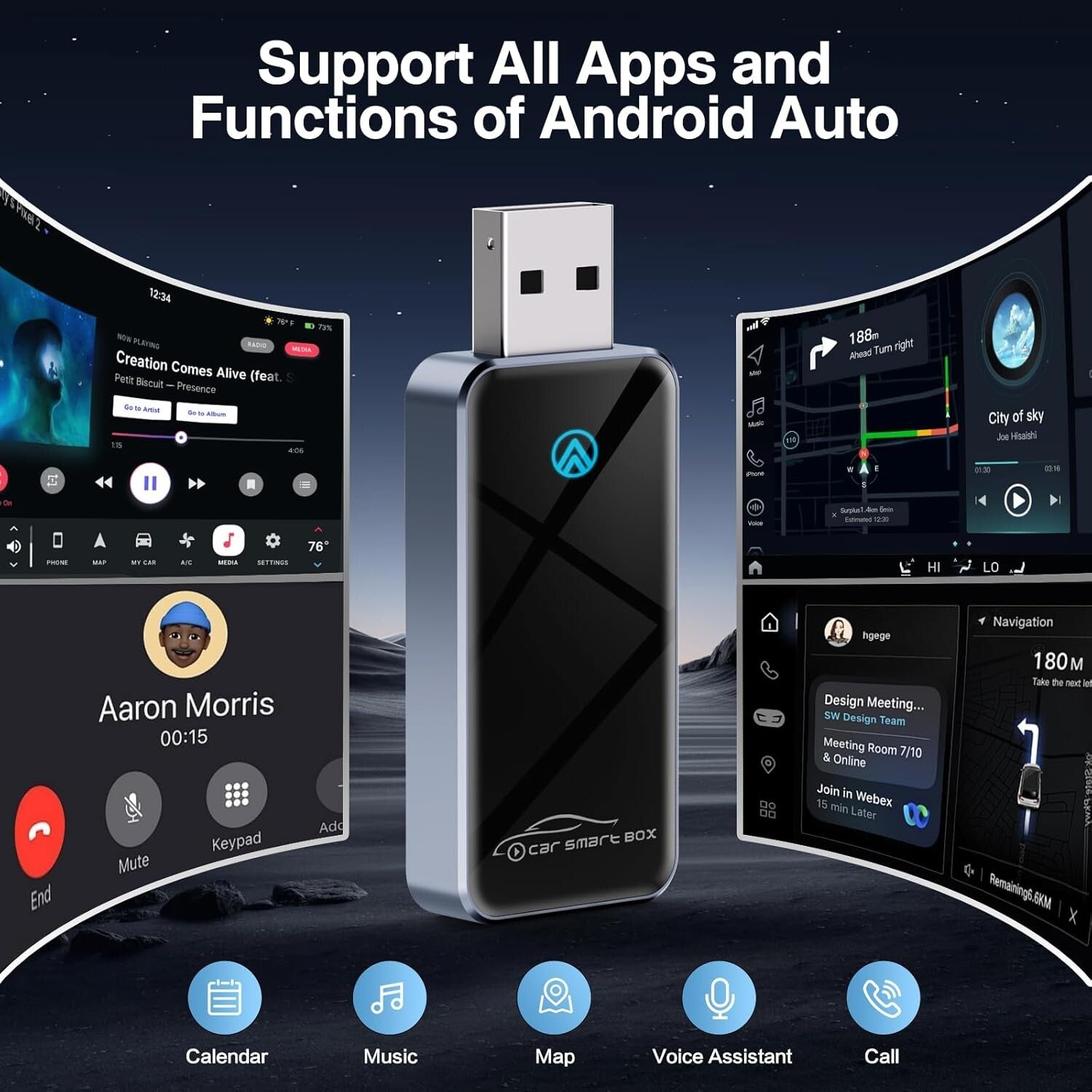 2024 Slim Wireless Android Auto Adapter - Automatic Connection with USB C/A