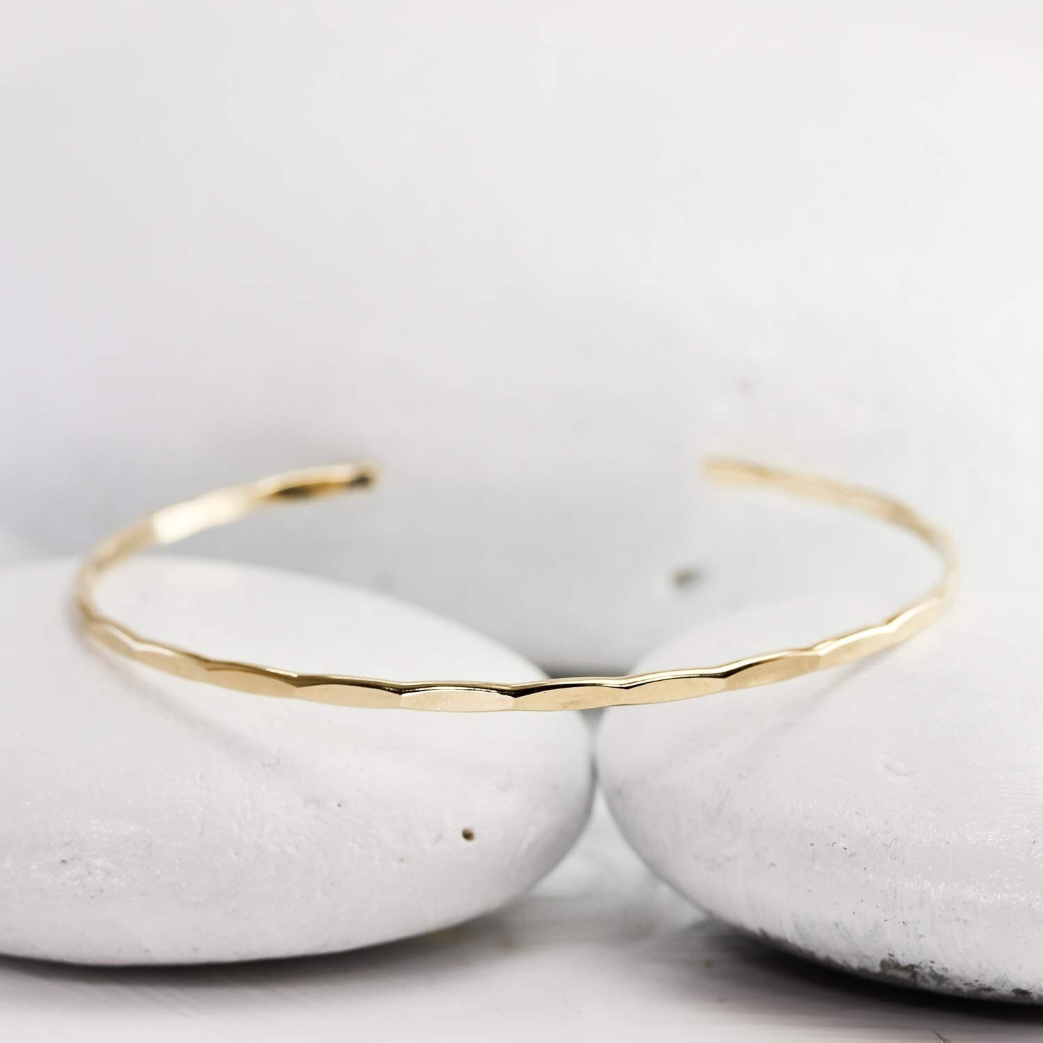 Waterproof Hammered Cuff Bracelet - Lightweight 14K Gold Fill for Everyday Wear