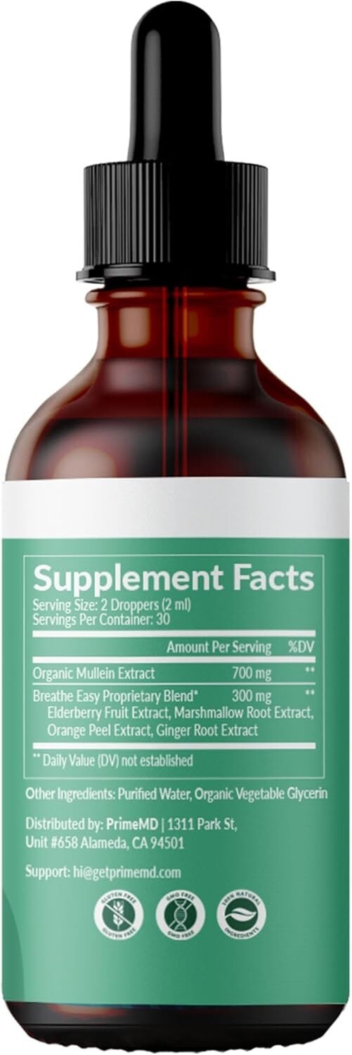 5-in-1 Mullein Drops Tincture for Lung Support - 120 Servings Backed by Nature
