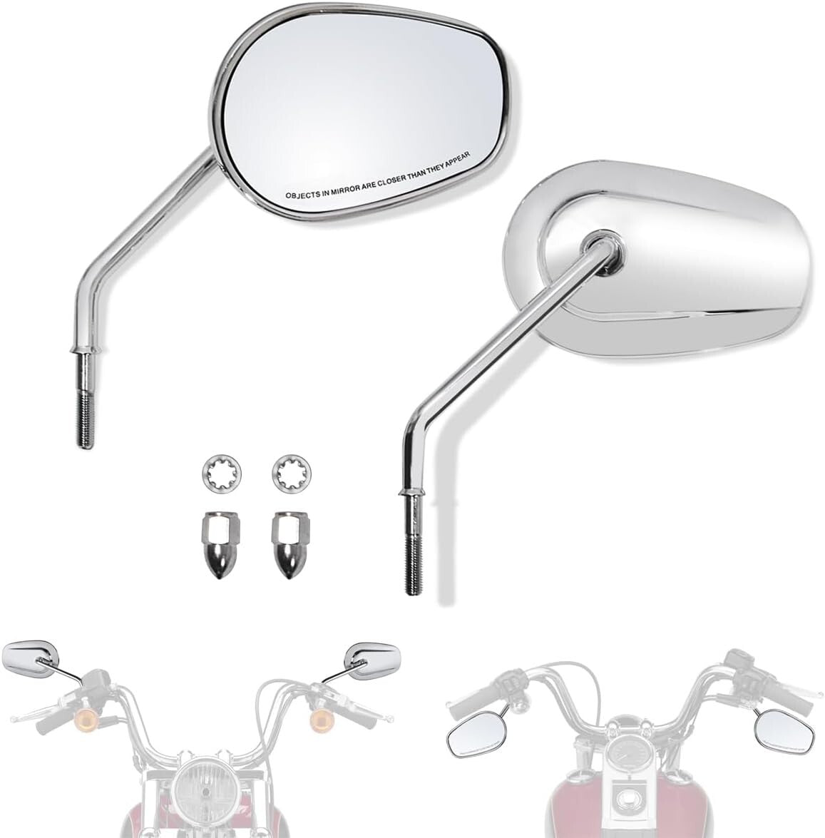 Chrome Long Stem Handlebar Mount Mirrors for 2024 Harley Models - Left & Right