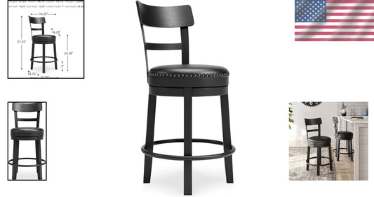 Antiqued Black Faux Leather Bar Stool with Swivel - Perfect for Rustic Decor
