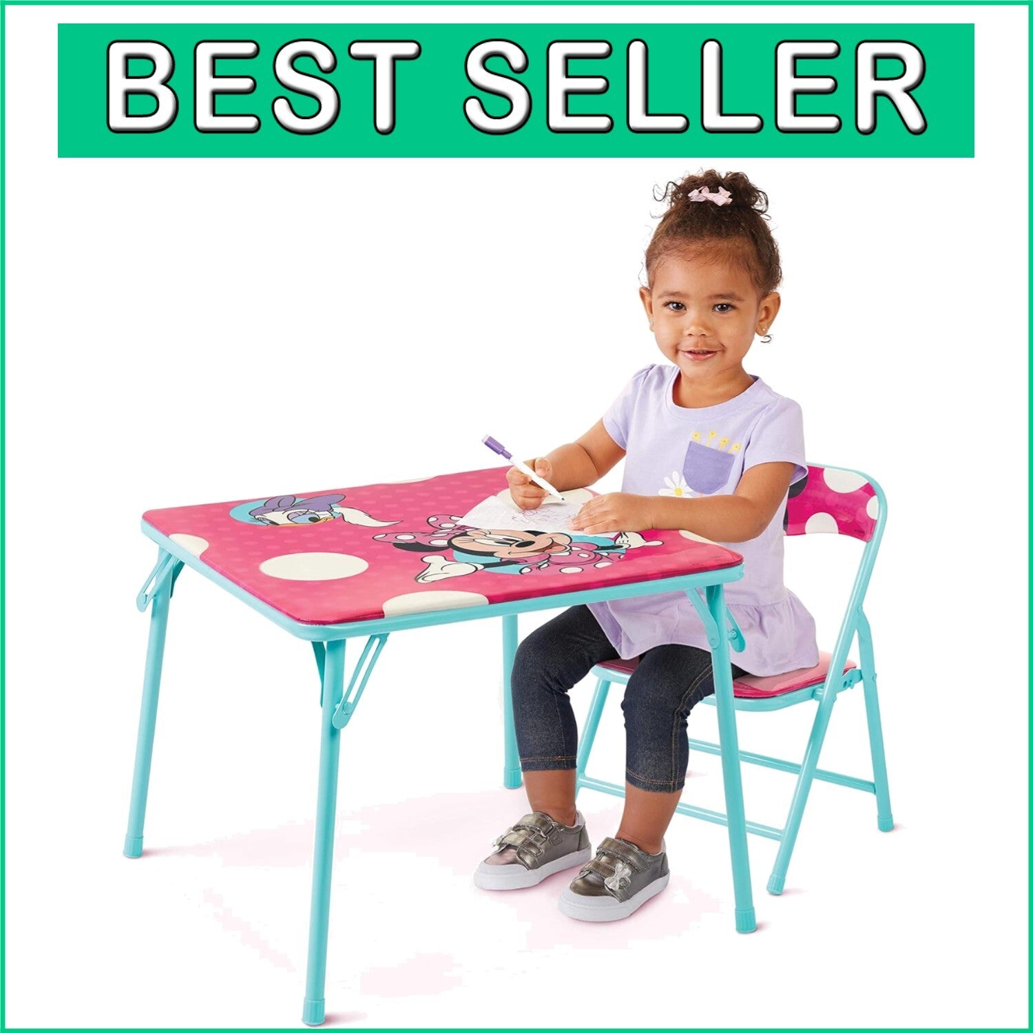 Colorful Disney Minnie Jr Activity Table Set with Chair for Kids Age 2-5