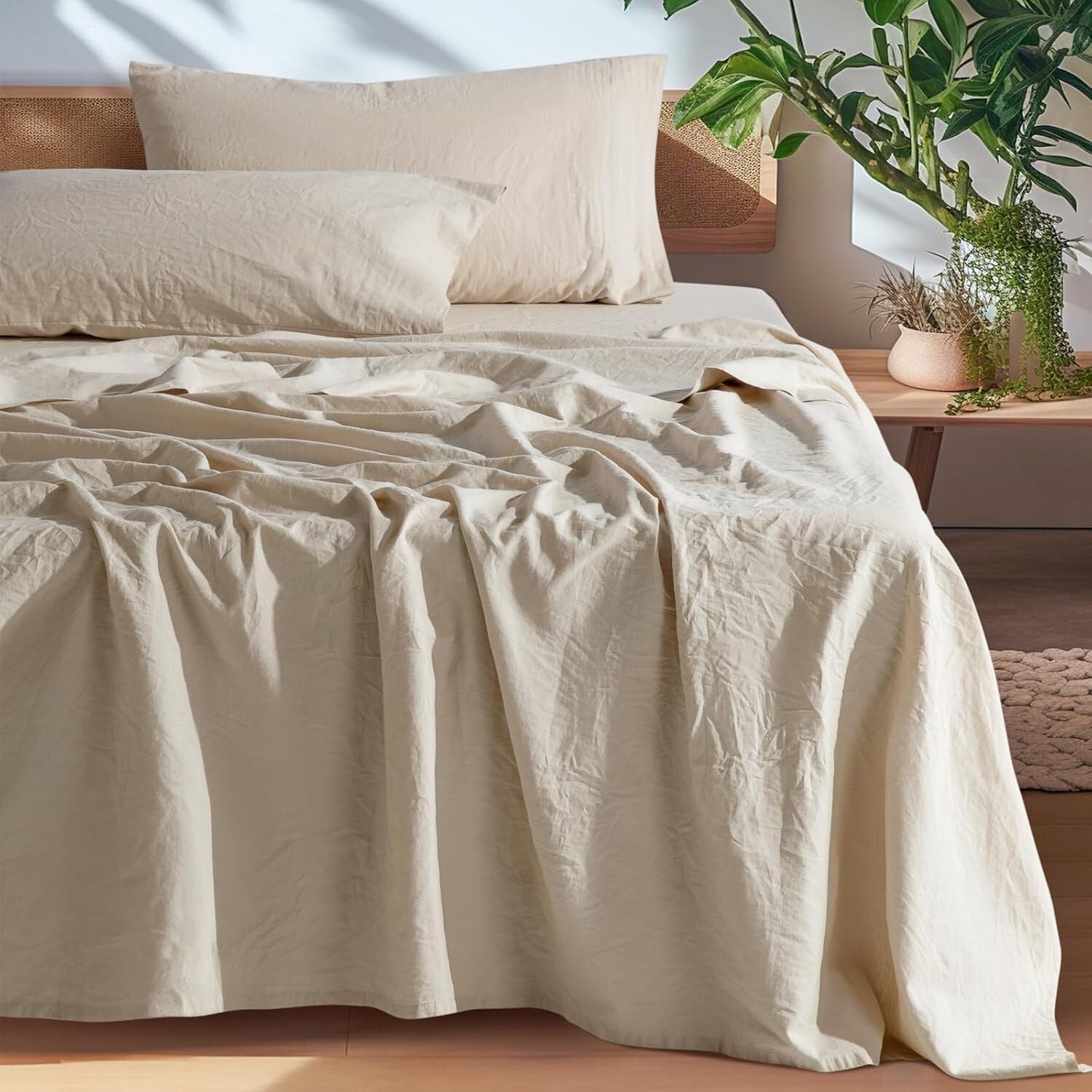 Luxury King Size Linen Sheet Set - Soft, Anti-Tear & Machine Washable - 4 Pieces
