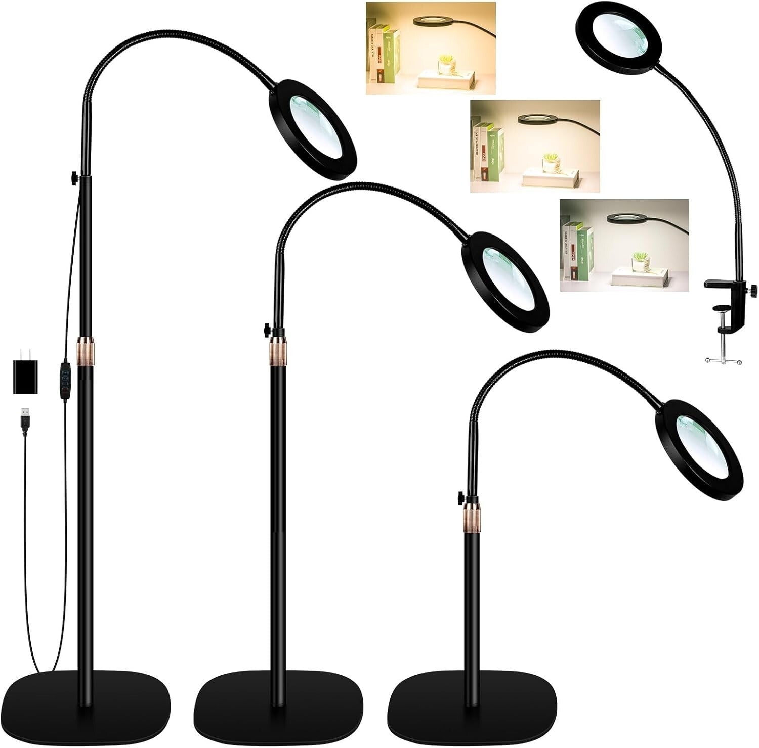 Adjustable 10X Magnifying Glass with Stepless Dimming LED for Seamless Crafting