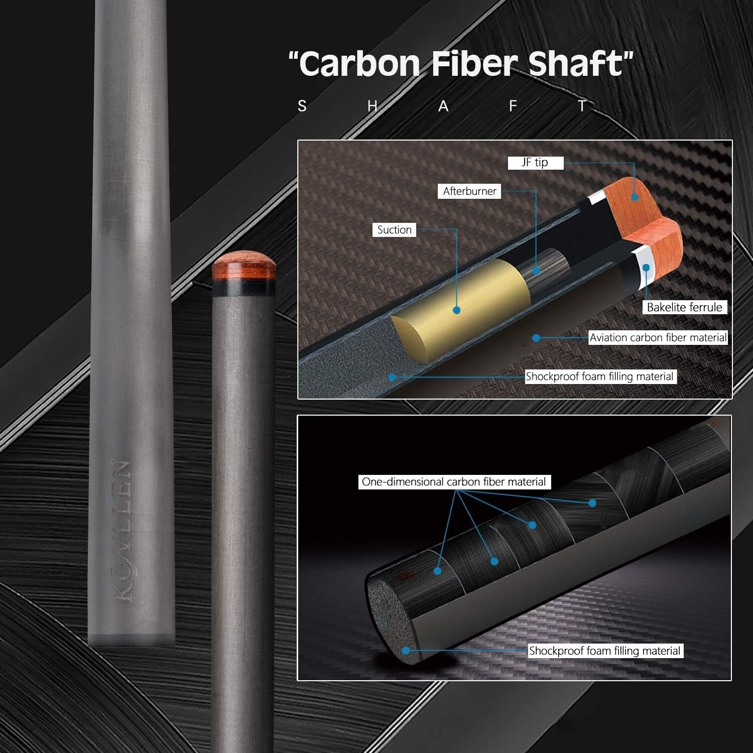 Customizable 58-Inch Carbon Fiber Pool Cue with Leather Grip - Ultra-Smooth Play