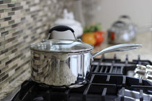 Load image into Gallery viewer, Elegant Tri-Ply Stainless Steel Cooking Pot with Dual Pour Spouts &amp; Strainer Lid