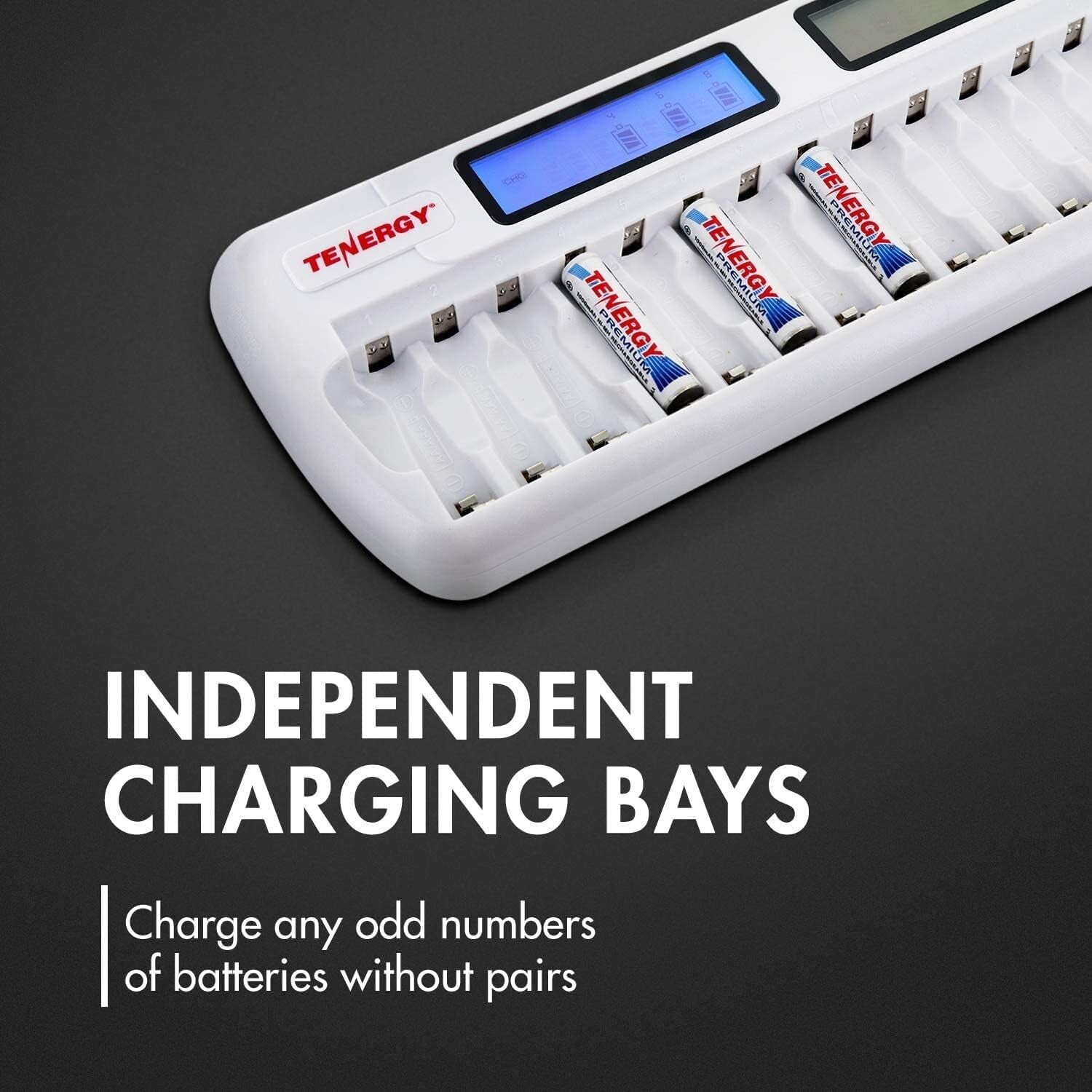 Advanced 16-Bay Charger w/LCD + 16 Rechargeable AA AAA Batteries for All Devices