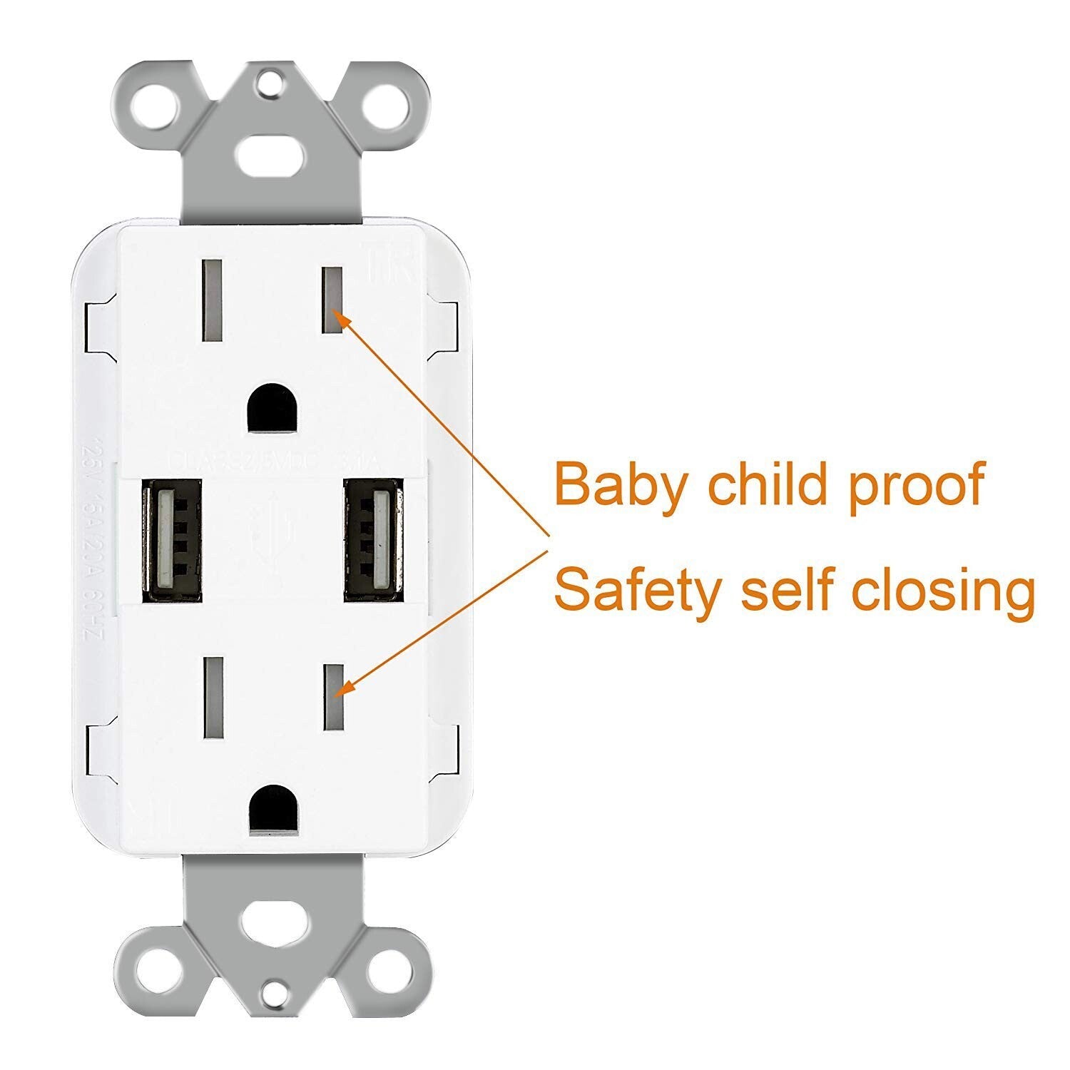 Effortless 3.1A Dual USB Charging Wall Outlet - 15-Amp Tamper Resistant 10-Pack