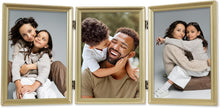 Load image into Gallery viewer, Elegant 5x7 Triple Photo Frame in Antique Satin Gold with Beaded Border