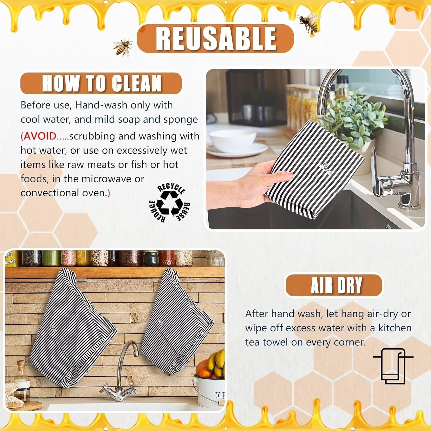 Durable Beeswax Coated Bread Bags - Stylish and Reusable | 2 Sizes Available