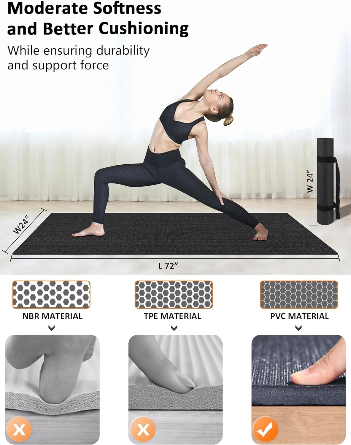 Eco-Friendly Large Workout Mat 6'x2' & 6'x4' - Heavy-Duty with Lifetime Warranty