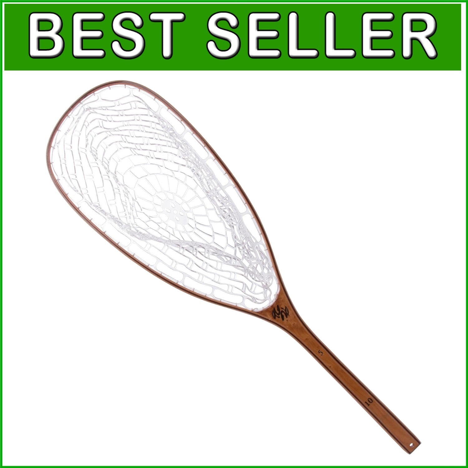 Classic 35" Burl Wood Fishing Net - Lightweight Rubber-Coated for Trout Anglers