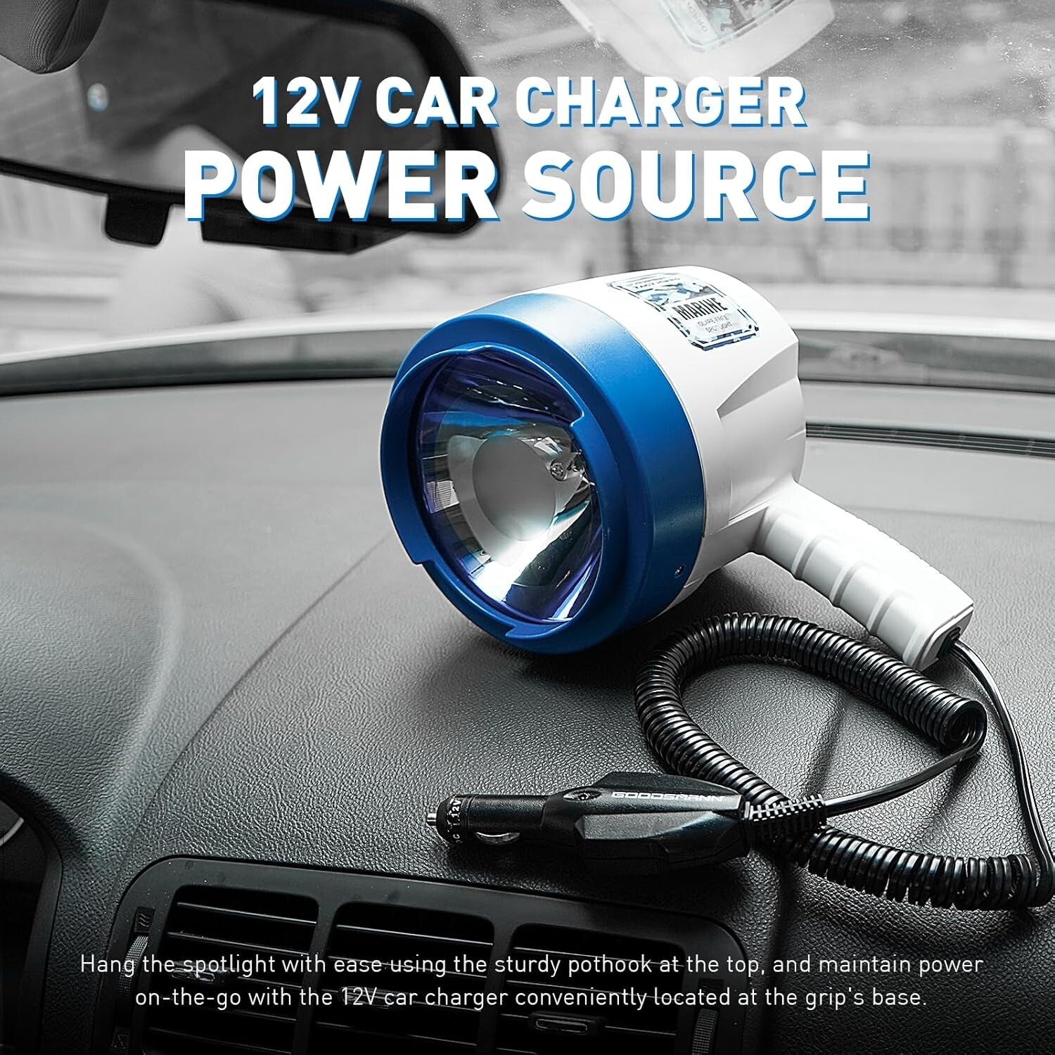 Portable 1200 Lumen Waterproof Handheld Spotlight with 12V Car Charger