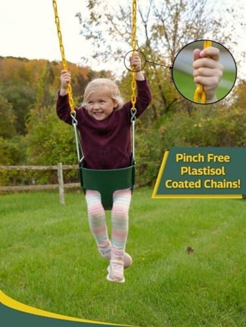 Durable Green Full Bucket Swing for Toddlers - Rust-Resistant, Fully Assembled