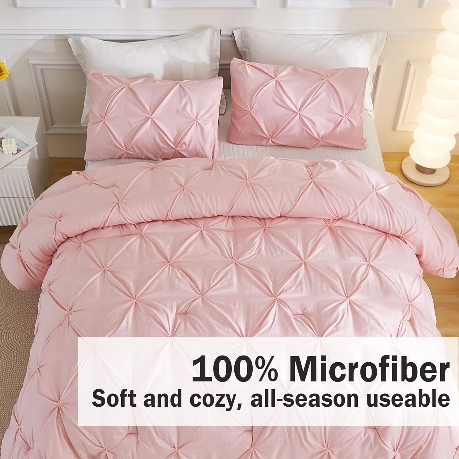 3-Piece Lightweight Pink Comforter Set - Elegant All-Season Bedding for Girls