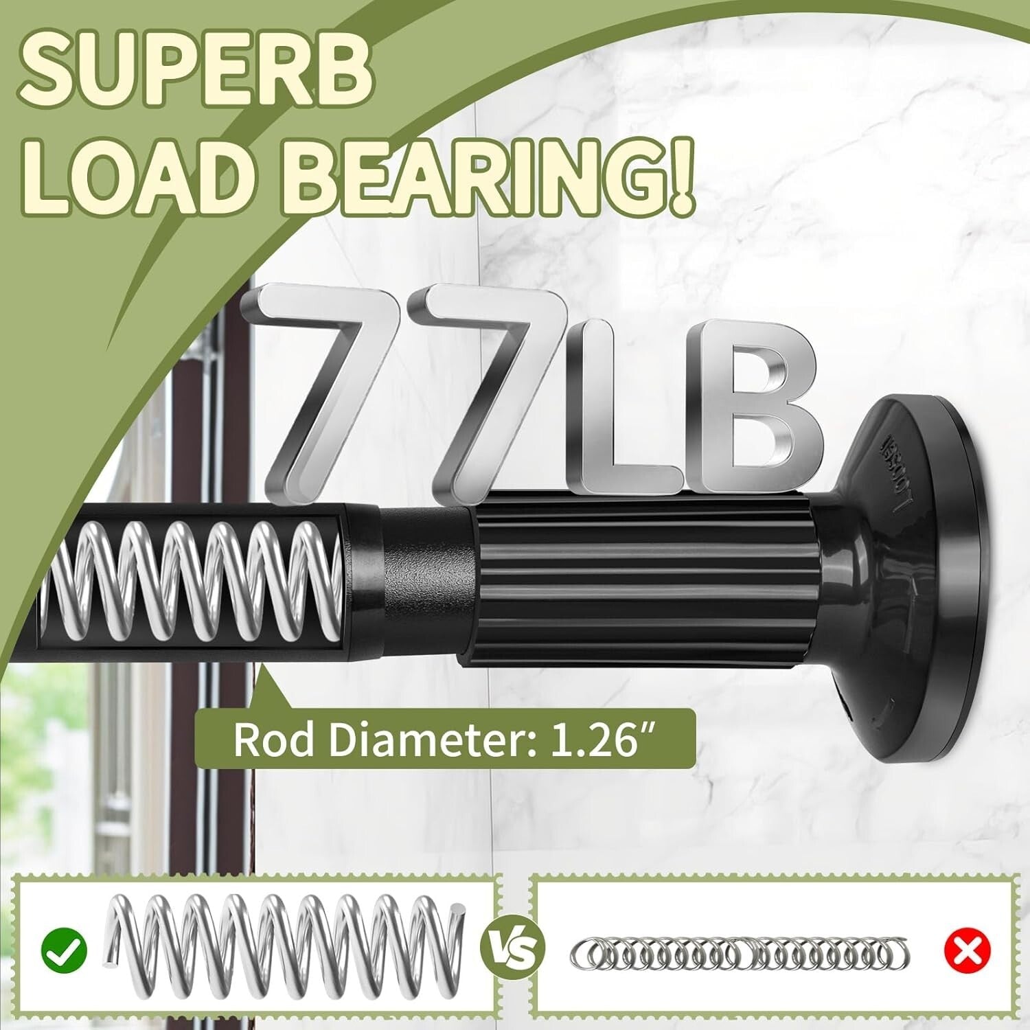 Adjustable No-Drill Tension Shower Curtain Rod 51-86 Inches - Rust-Resistant