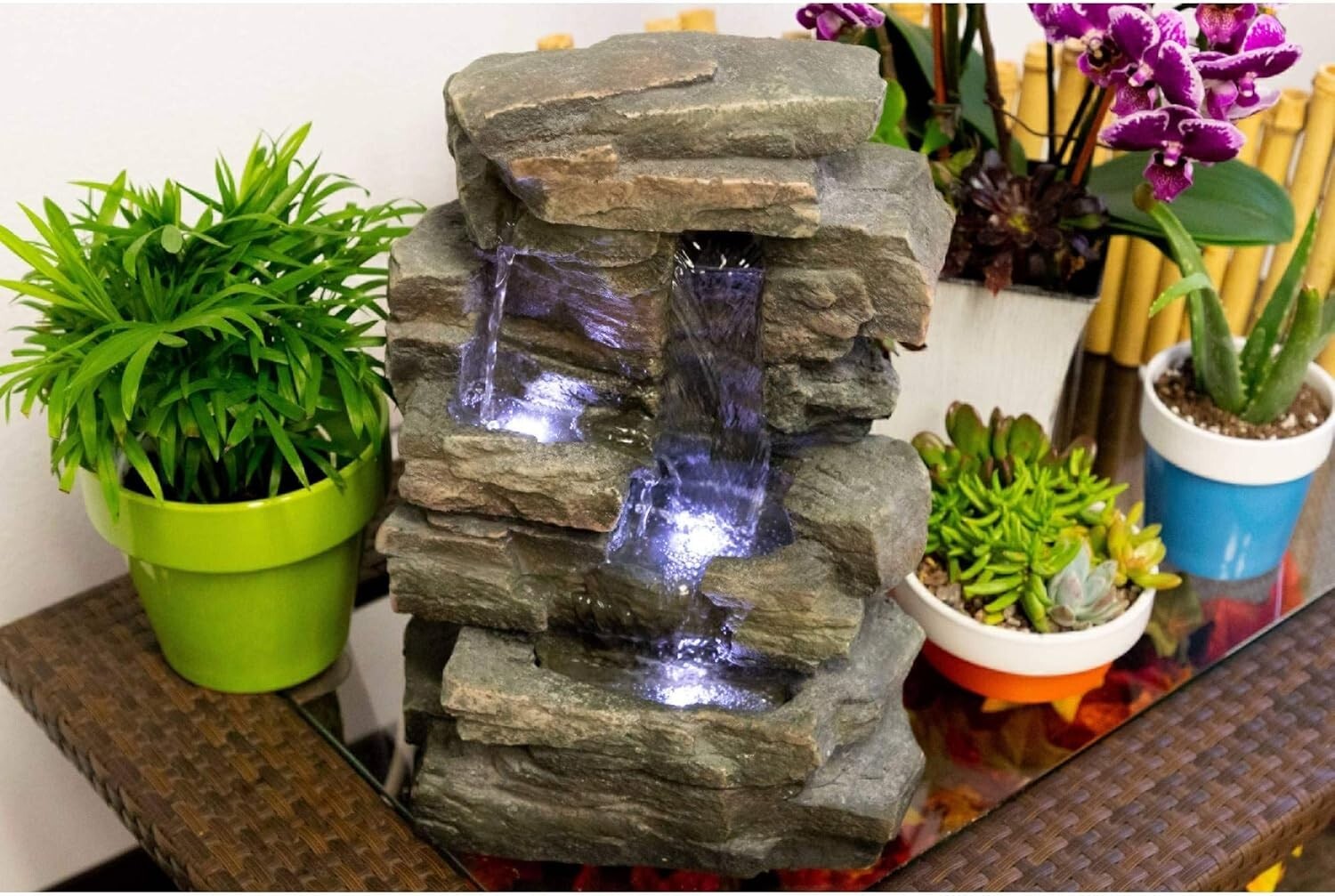 Decorative 4-Tier Tabletop Water Fountain with LED - Serene Ambiance Gift