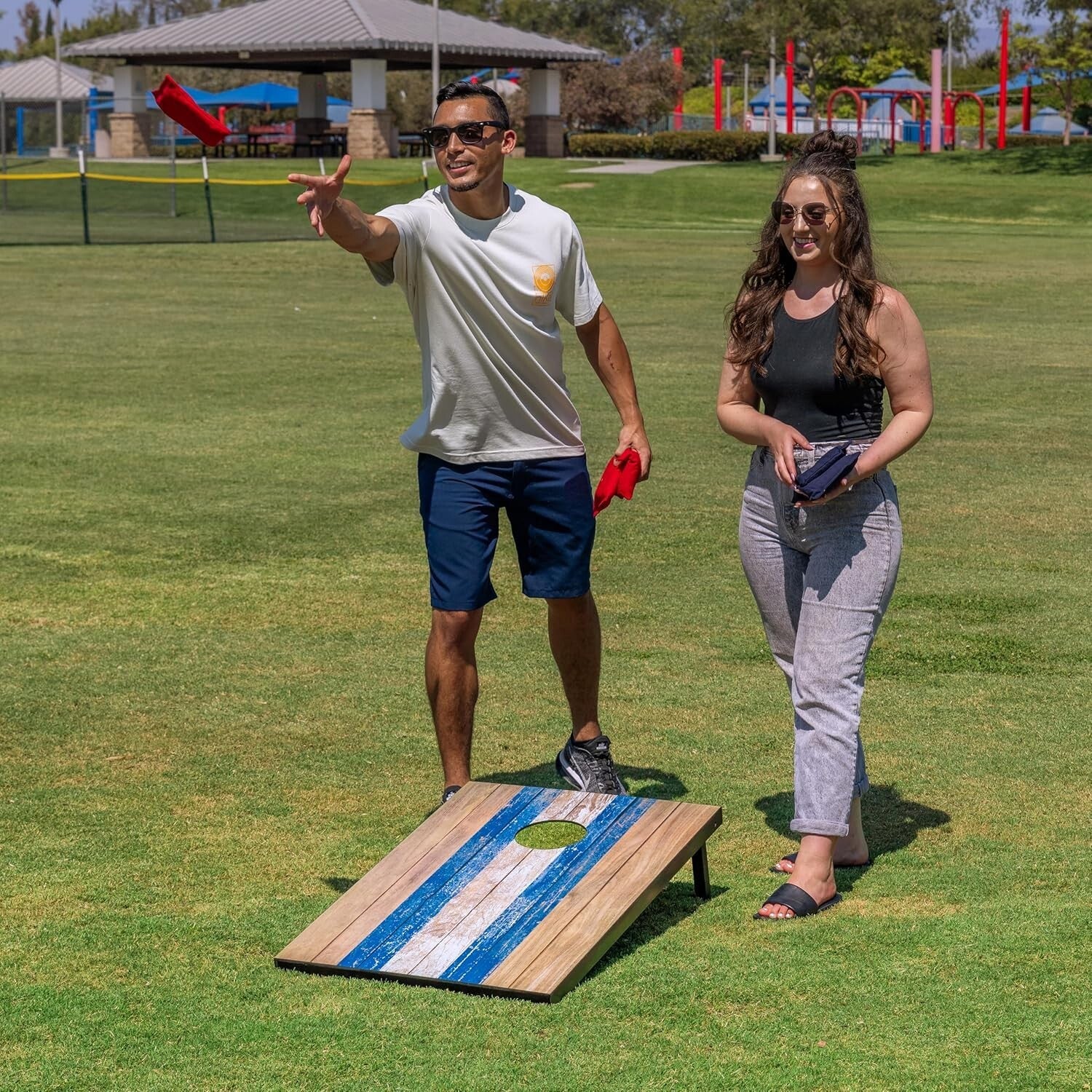 All-Weather Cornhole Set – Portable 3 x 2 Ft Boards with Beans & Rules Included