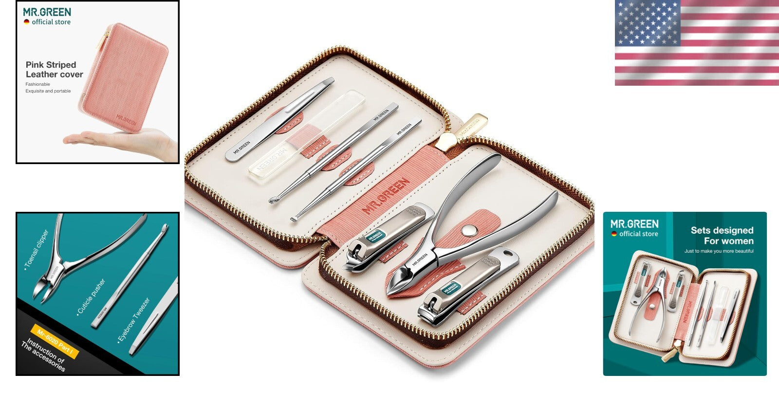 Compact Women's 7-in-1 Personal Care Manicure Kit with Stainless Steel Tools