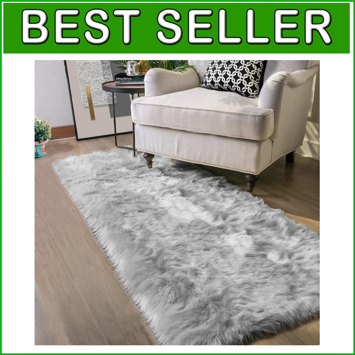 Elegant Grey Faux Fur Runner Rug 2x8 ft - Machine Washable & Fade Resistant