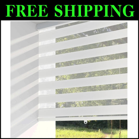 Custom Fit Cordless Zebra Window Shades – Dual-Layer Light Filtering Design