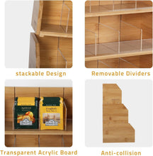 Load image into Gallery viewer, Trapezoidal Bamboo Tea Organizer with 3 Adjustable Shelves – Polished Finish