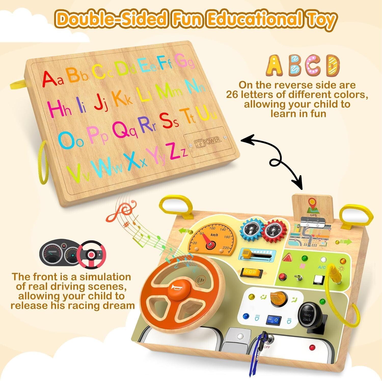 Montessori Toddler Busy Board with Letters and Interactive Features for Ages 1+