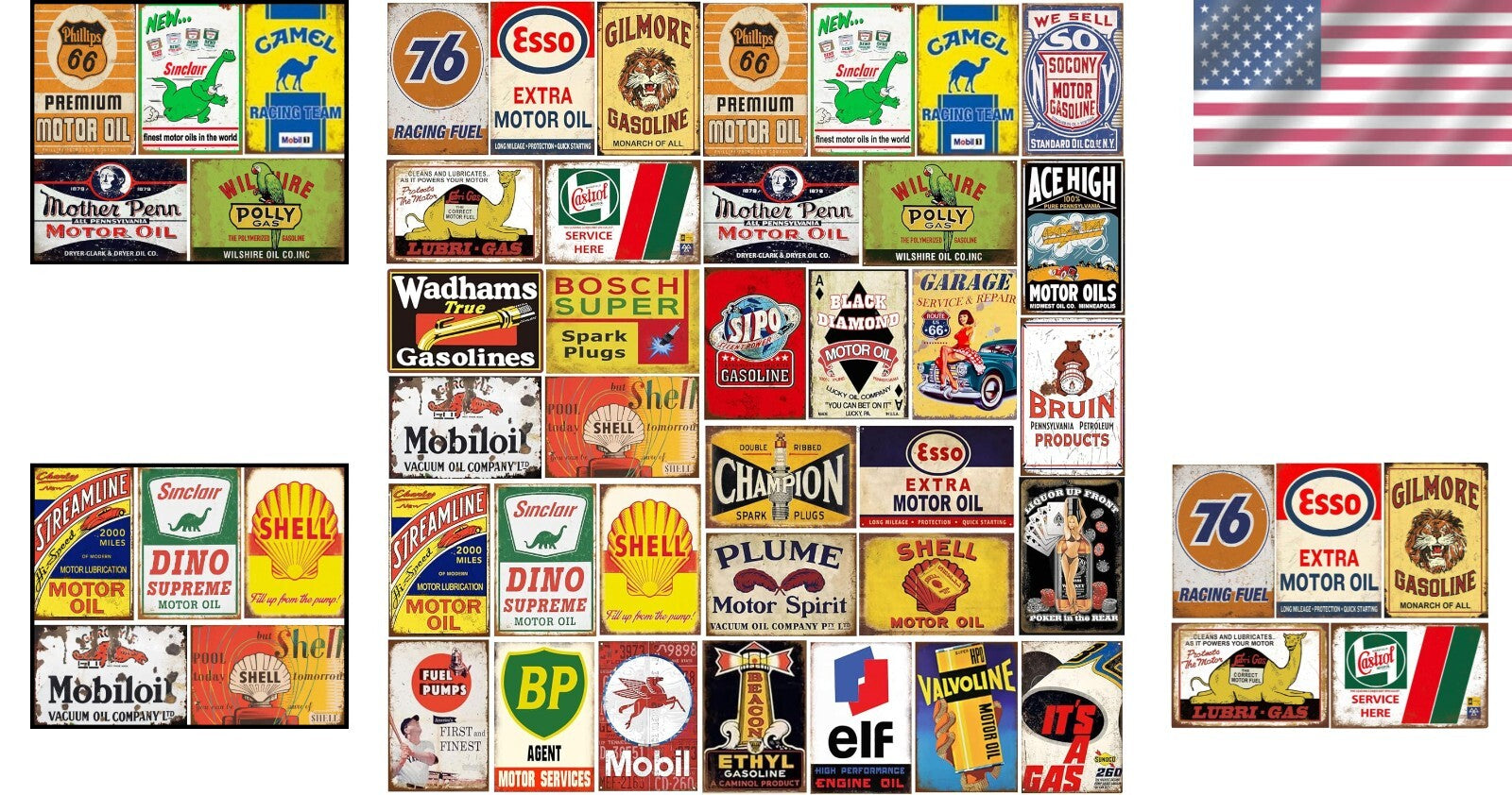 Retro Garage Wall Art Set – 35 Pieces of Antique Metal Signs for Unique Decor