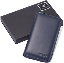 Load image into Gallery viewer, Luxurious Italian Calfskin Zippered Checkbook Cover &amp; Card Holder in Dark Blue