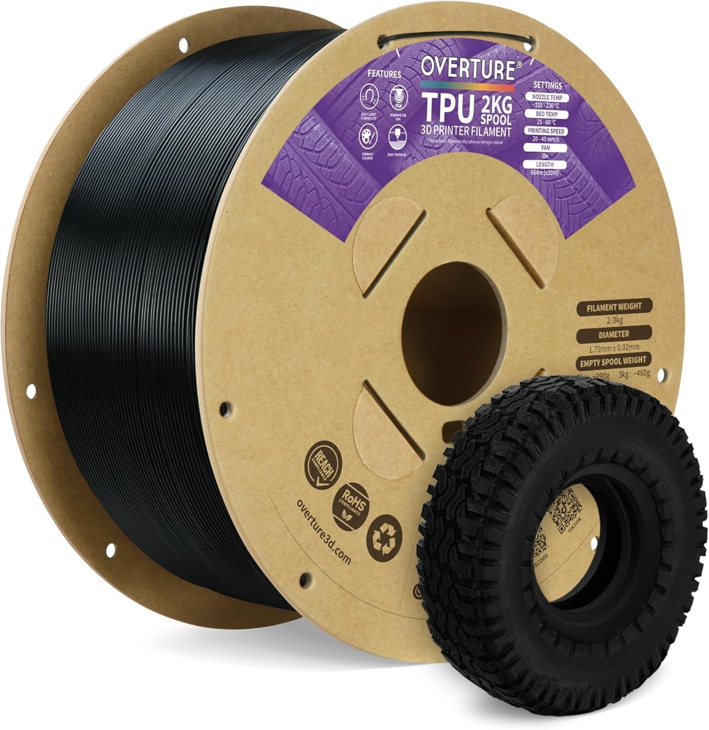 Premium 1kg TPU Filament, 95A Black, Ideal for Layer Adhesion & Durability