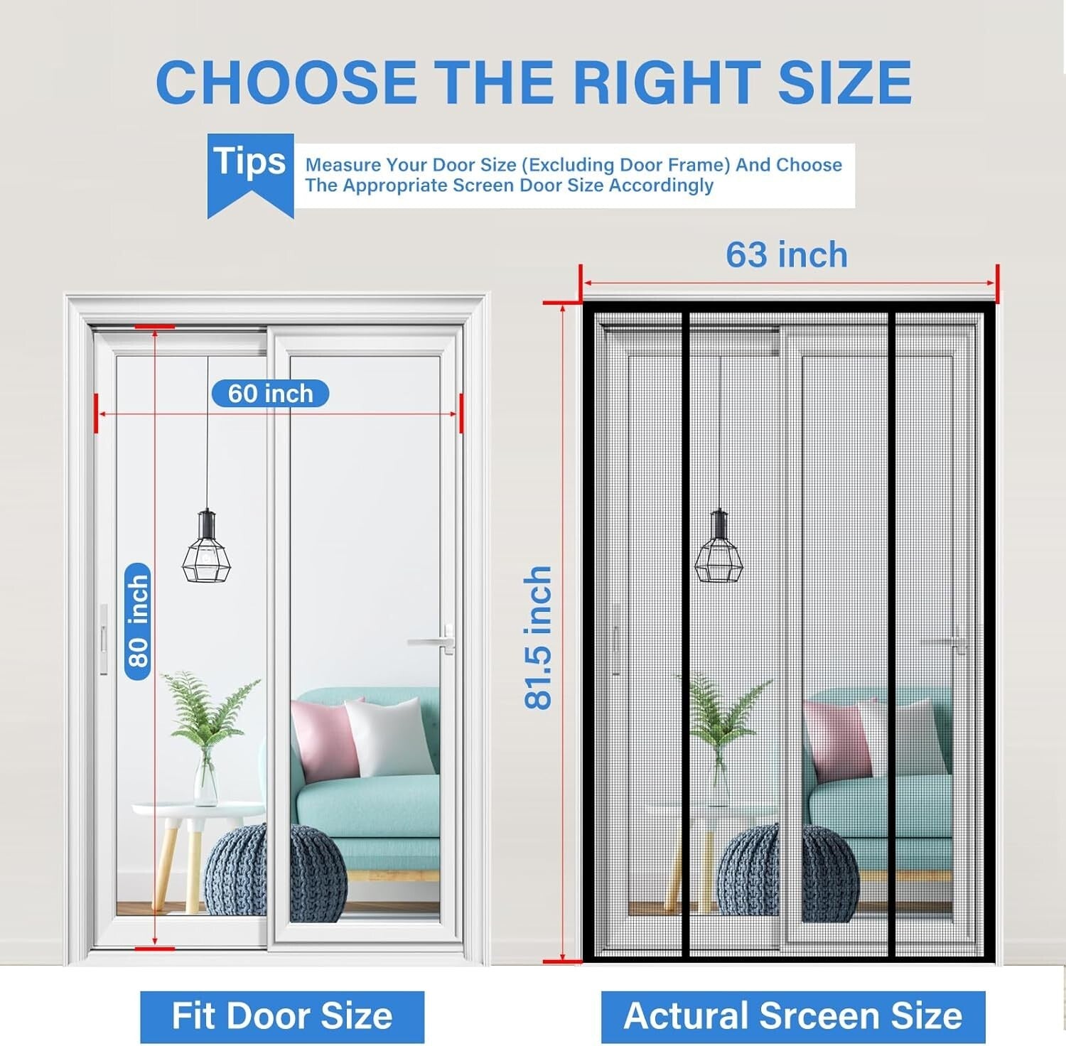 Pet & Kid Friendly Magnetic Screen Door - Stronger PET Mesh, Easy Install 60x80