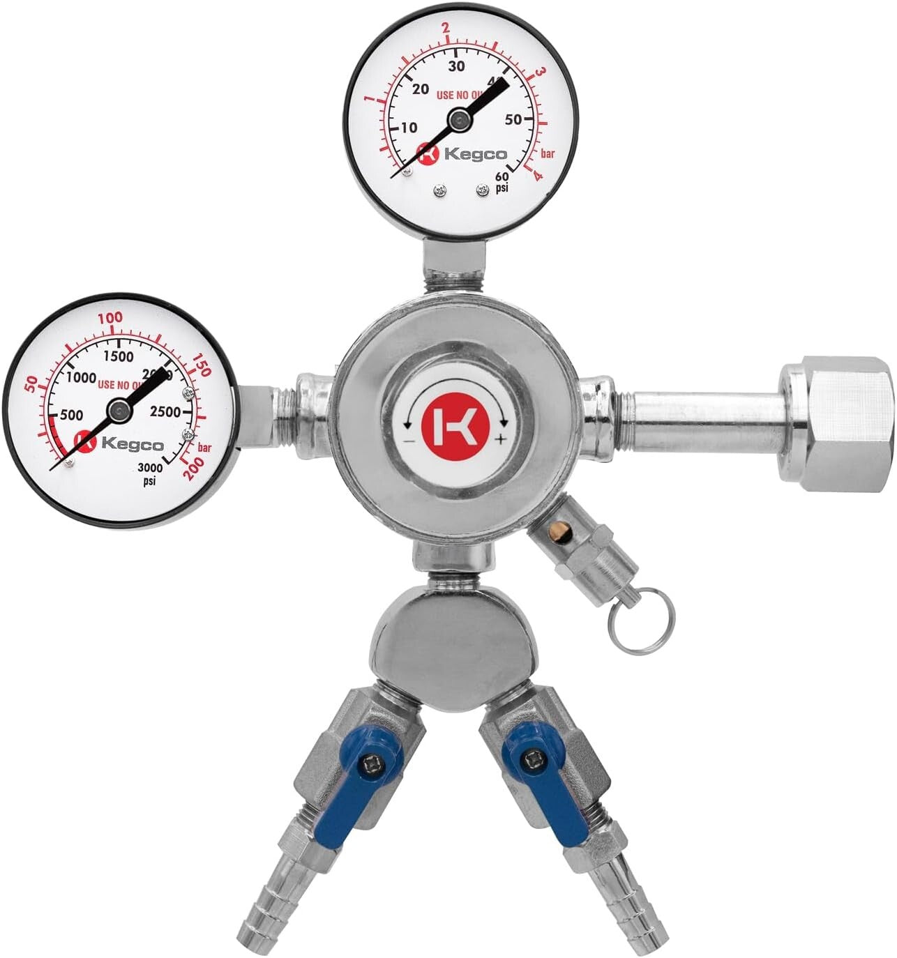 5/16" Chrome Beer Regulator with Dual Outputs and Safety Pressure Release Valve