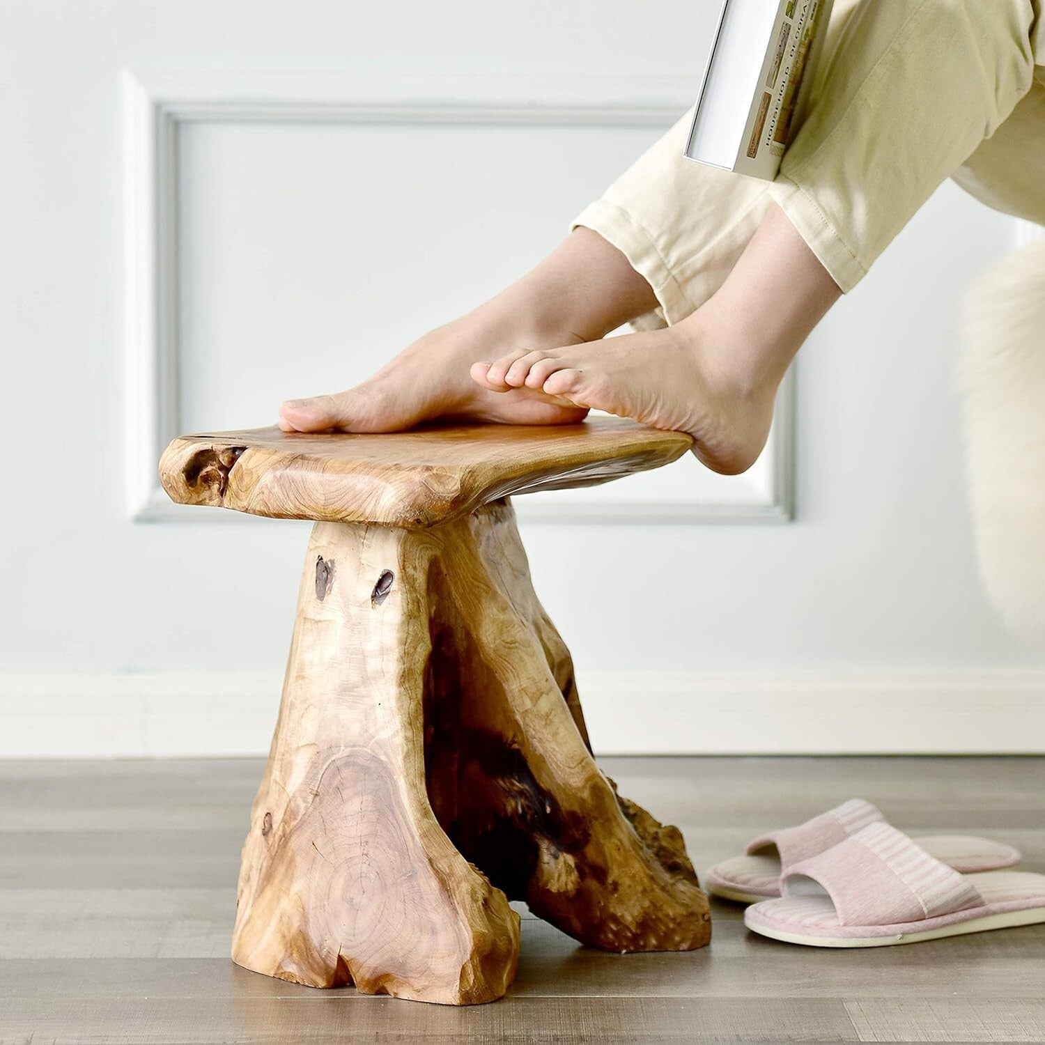 Compact 14" Tree Stump Stool with Unique Shape - Ideal Plant or End Table