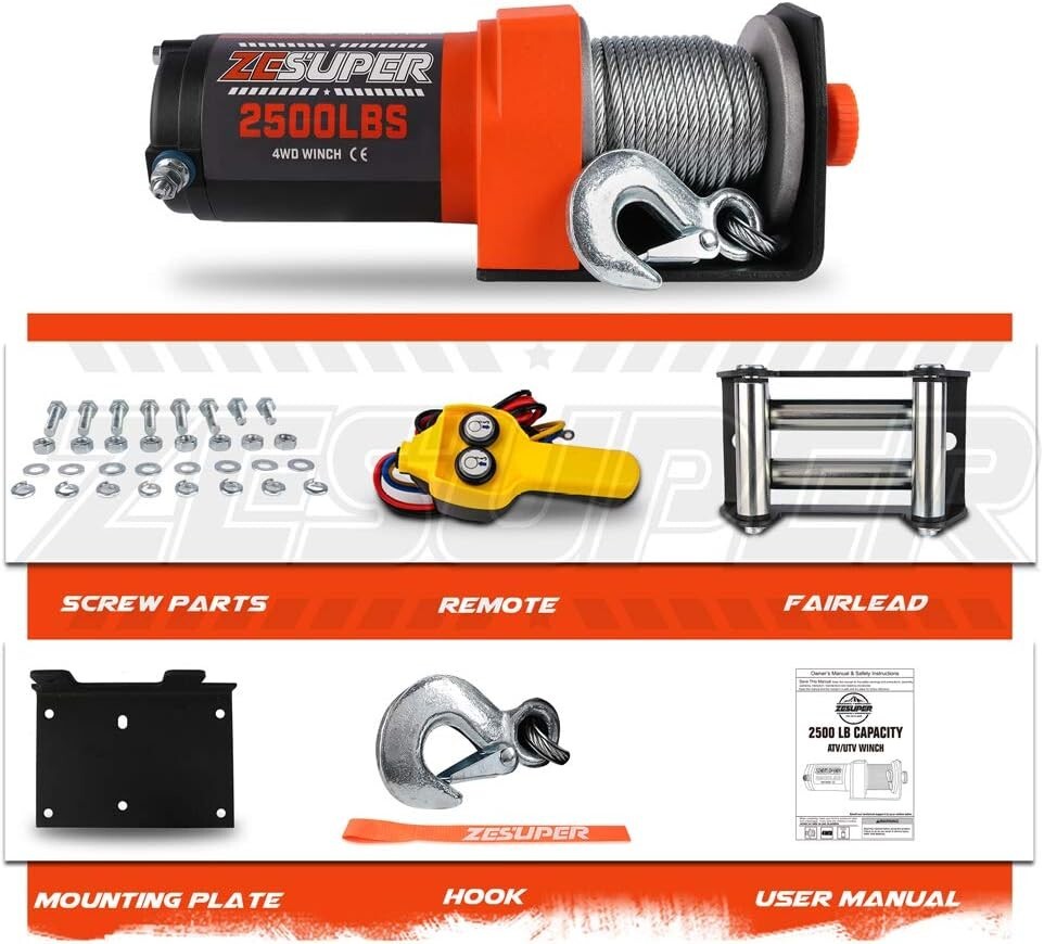 Compact 2500 lb Electric Winch with Steel Cable - Perfect for Boats & Trailers