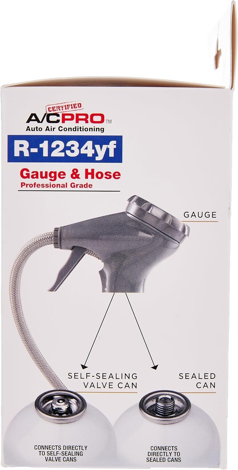 AC Pro Car Air Conditioner Recharge Kit - R1234YF Gauge & Quick-Connect Hose