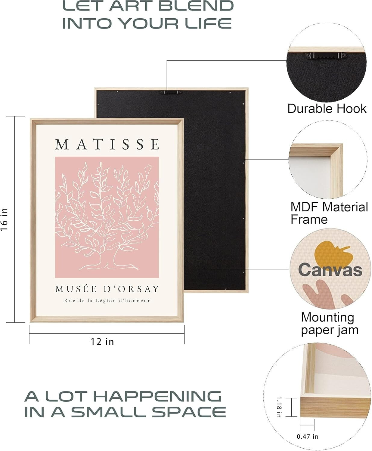 Elegant Framed Matisse Prints - Pink Canvas Decor for Bedroom & Living Room