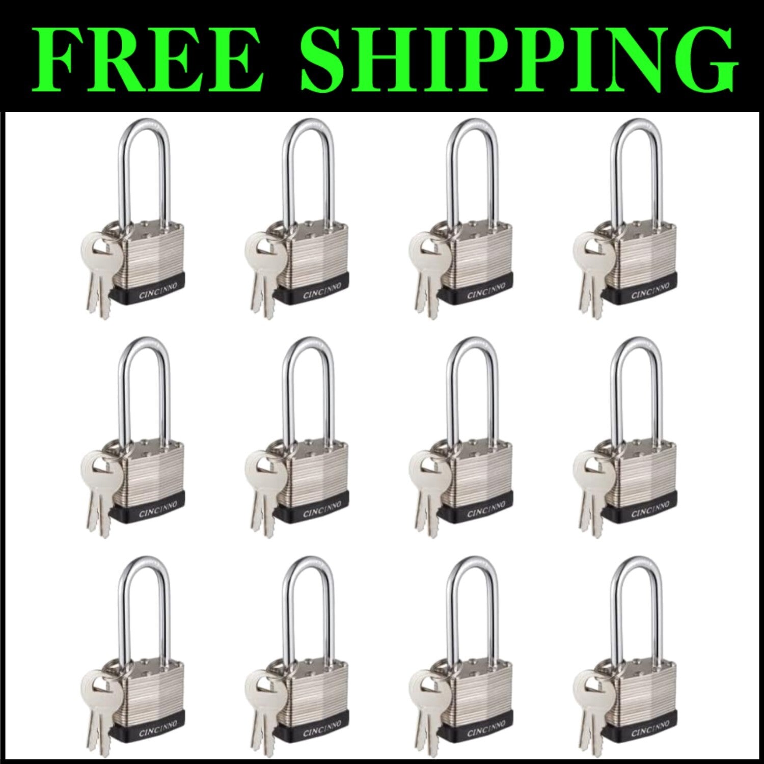 Comprehensive 12 Pack of Nickel Coated Keyed Alike Padlocks - Indoor/Outdoor Use