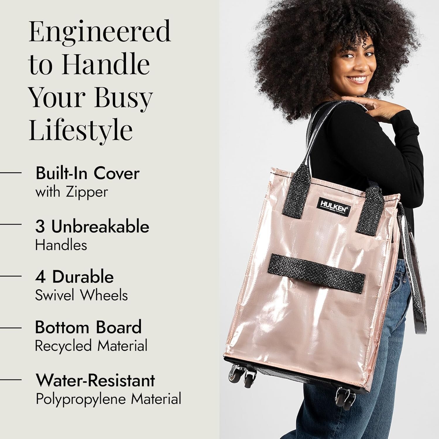 Durable Lightweight Rose Gold Shopping Trolley with Swivel Wheels & Zipper