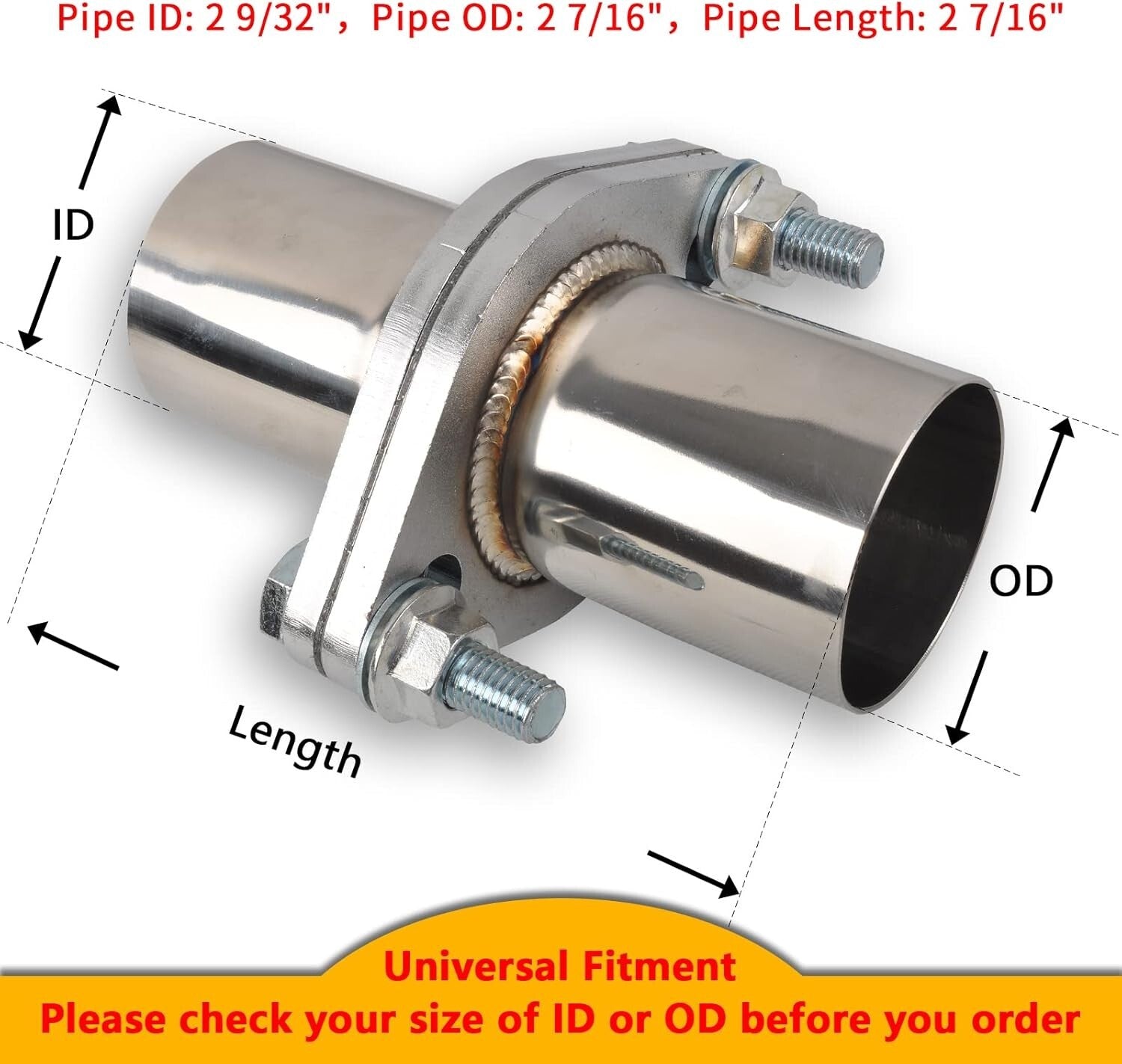 T304 Stainless Steel Exhaust Flange Replacement Kit with Gasket & Bolts - 2.25"