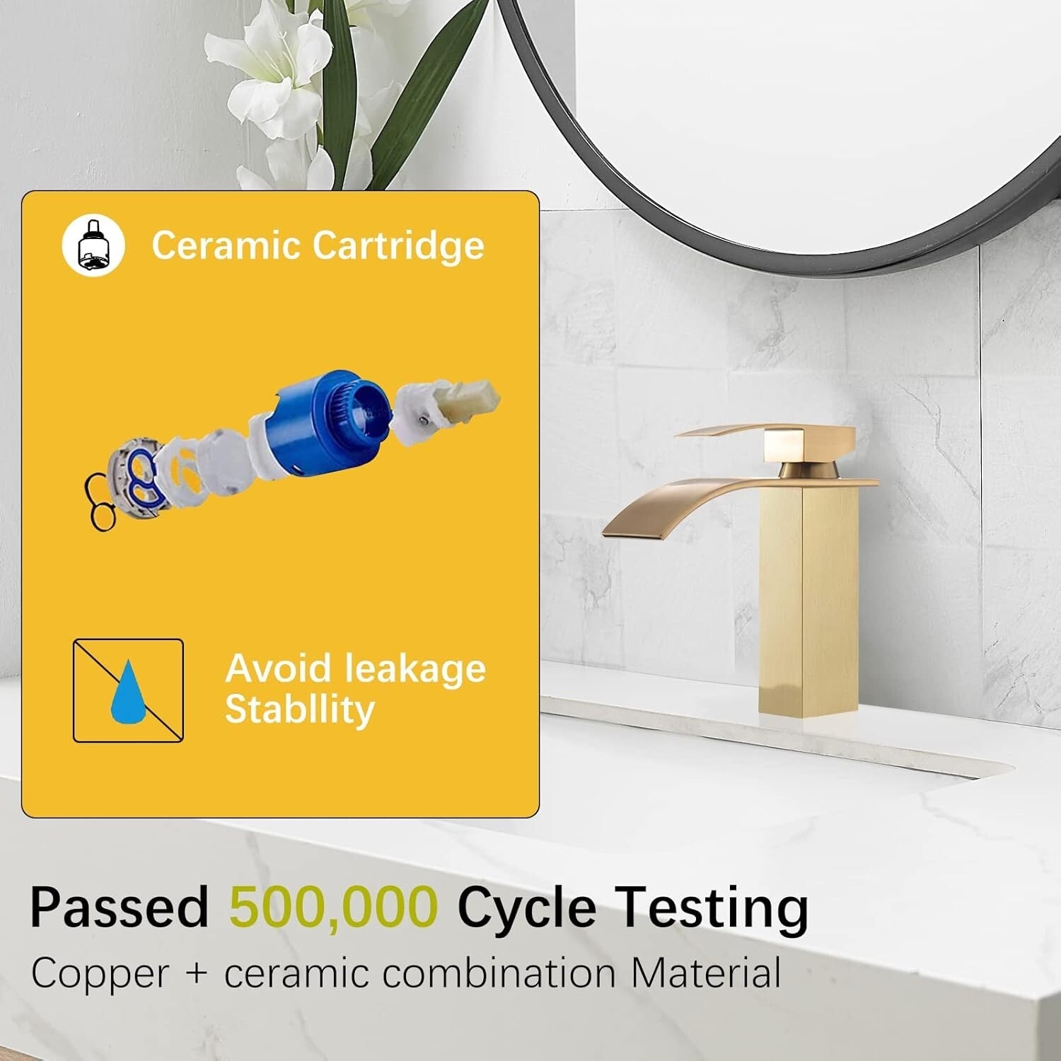 Stylish Brushed Gold Sink Faucet - Waterfall Spout, Short Design, Easy Install