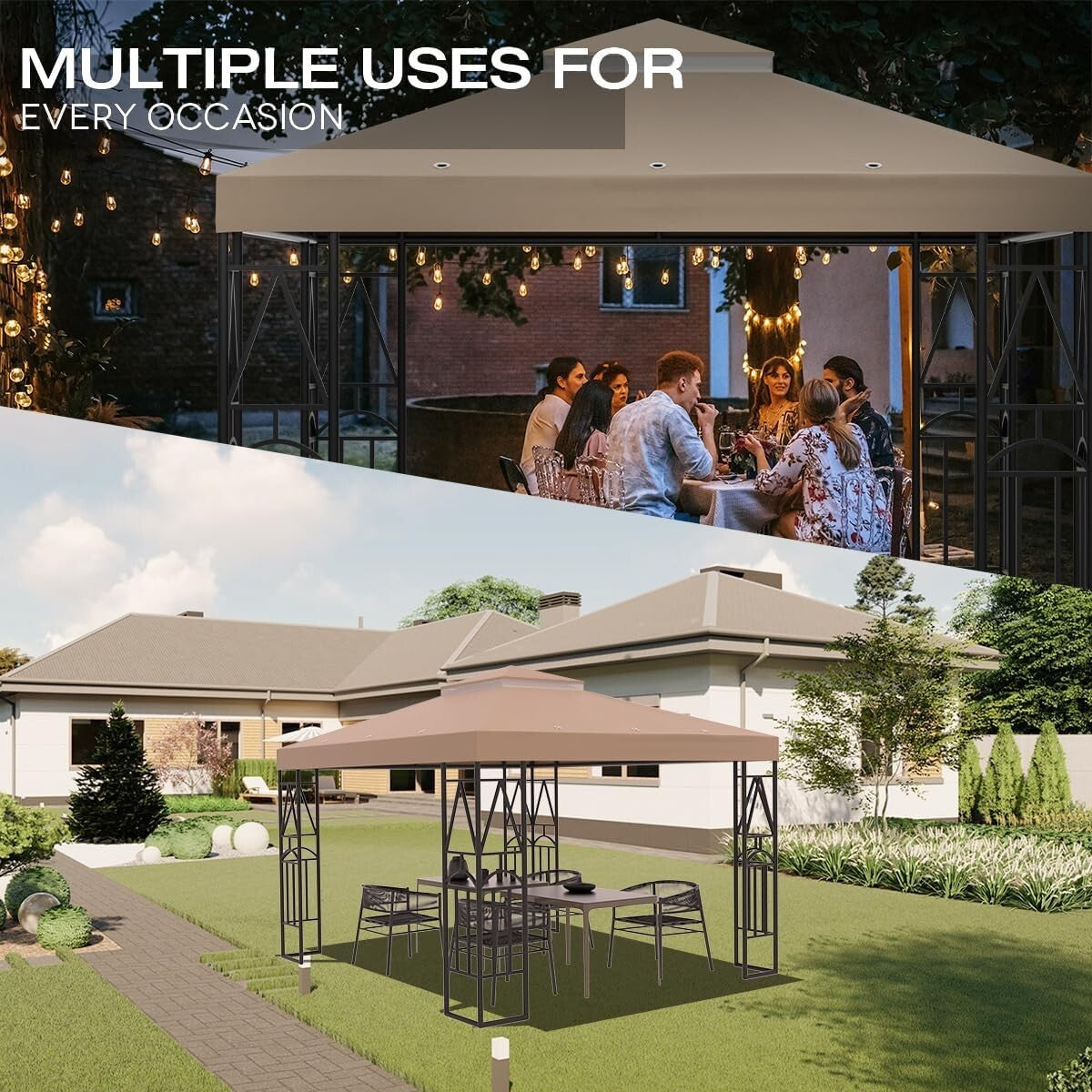 Efficient 10x10 Canopy Replacement with Drainage Holes - Khaki UV Protection