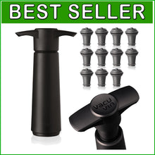 Load image into Gallery viewer, Black Wine Saver Pump with 11 Reusable Stoppers - Easy-to-Use Preservation