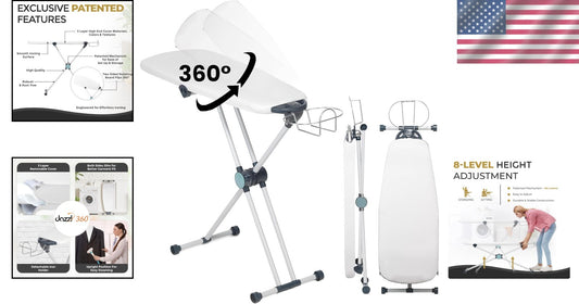 EZ20 Slim Ironing Board with 8-Level Height Adjustment & 360° Rotating Design