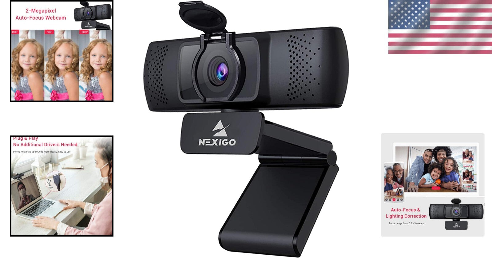 Full HD 1080P Webcam with Built-in Microphone & Auto Focus - For PC/Mac Use