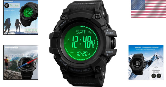 Men's Digital Altimeter Barometer Thermometer Watch - Waterproof & Lightweight