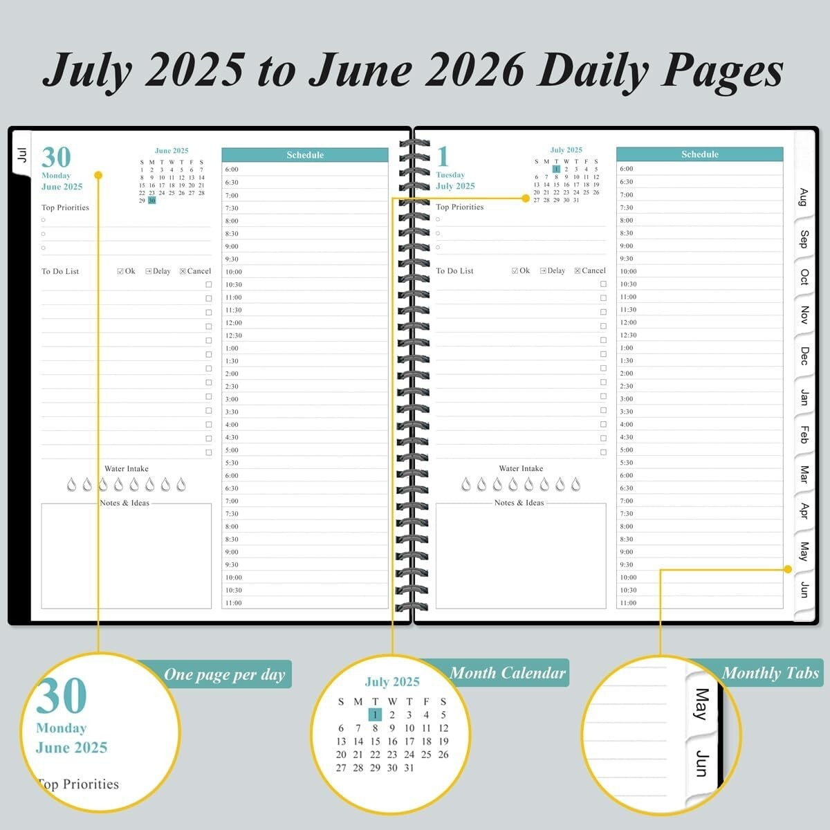 Deluxe 2025-2026 Daily Planner with 12 Monthly Tabs & Thick Ink-Proof Paper