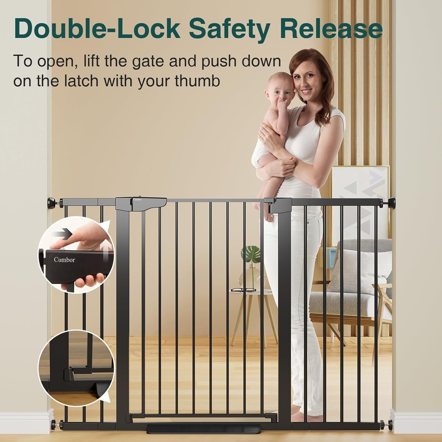 Black Pressure Mounted 36" Child & Pet Safe Gate - Auto Close & Adjustable Width